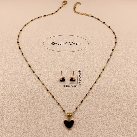 Gold and Black Heart Necklace and Earrings Set - Picture 5 of 5